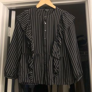 Madewell Silk Black/White Ruffle Blouse